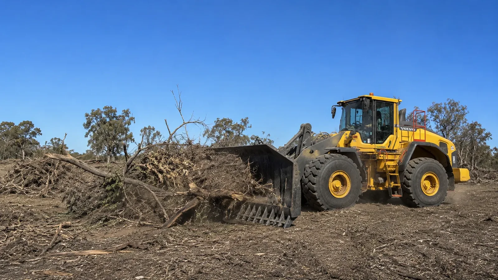 Stick raking and paddock clearing with CE Contracting in rural Queensland